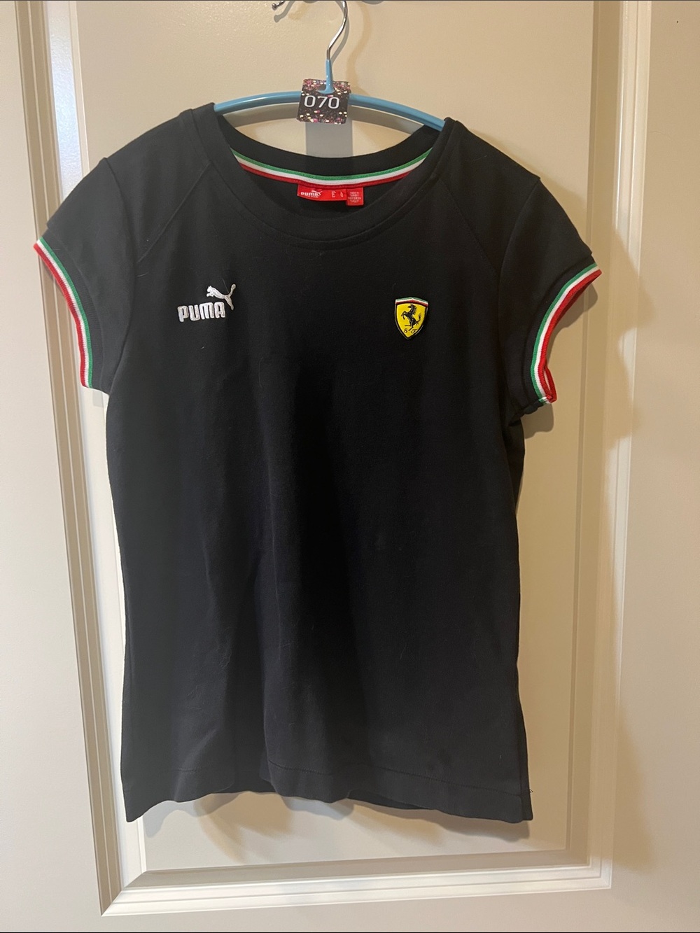 Puma Kids Black Tee with Italian Trim and Ferrari Shield